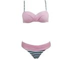 Women Push Up 2 Pieces Low Waist Bikini Spaghetti Strap Padded Swimsuits - Pink