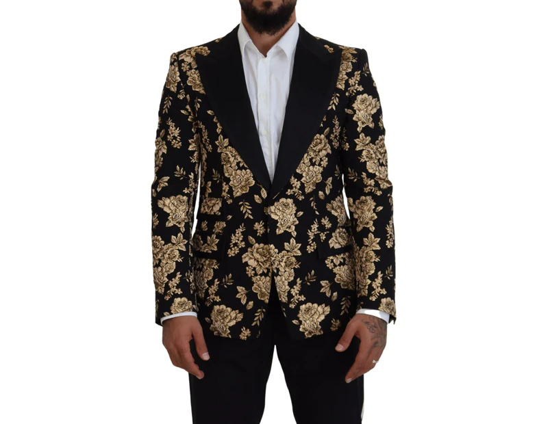 Stunning Dolce & Gabbana Blazer with Gold Floral Embroidery - Black