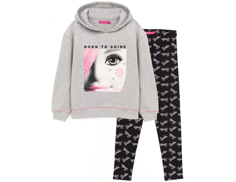 Barbie Girls Hoodie And Leggings Set (Grey/Black/White) - NS6749