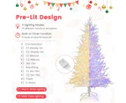 Costway 185CM Pre-Lit Christmas Tree Snow-Flocked Xmas Tree w/383 Tips Artificial Tree 300 Lights 11 Modes Home Party White