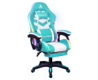 ALFORDSON Gaming Chair with 8-Point Massage 12 RGB LED Cyan & White