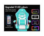 ALFORDSON Gaming Chair with 8-Point Massage 12 RGB LED Cyan & White