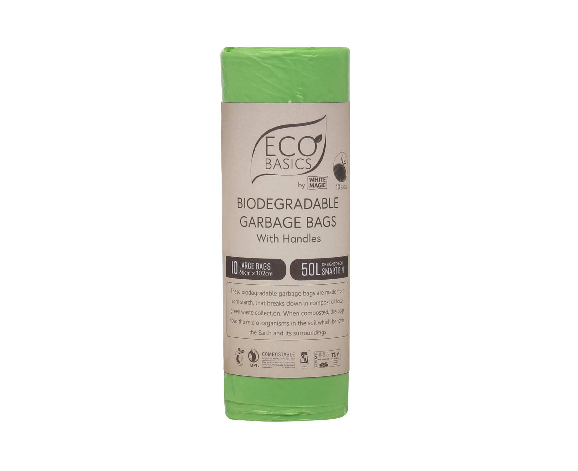 Eco Basics 50L Large Biodegradable Garbage Bags Waste Storage Container Green