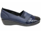 Flex & Go Julie Womens Comfortable Leather Shoes Made In Portugal - Navy