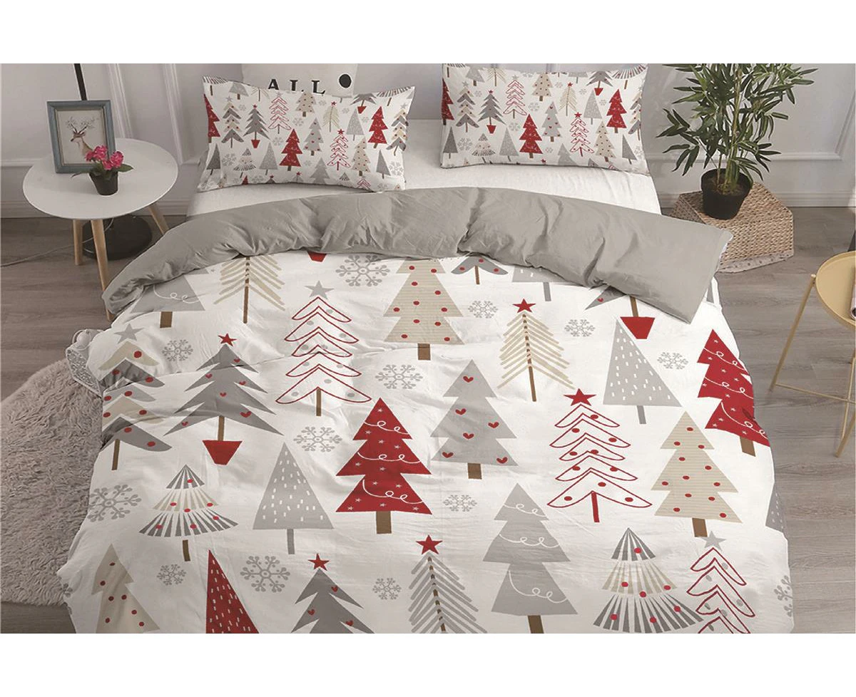 Xmas Tree White Christmas Design Soft Quilt Duvet Doona Cover Set