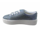 Bottero Giana Womens Comfort Leather Casual Shoes Made In Brazil - Blue