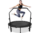 Advwin 48" Foldable Mini Trampoline Rebounder Handrail Fitness Trainer Exercise Home Black Max Load 200KG