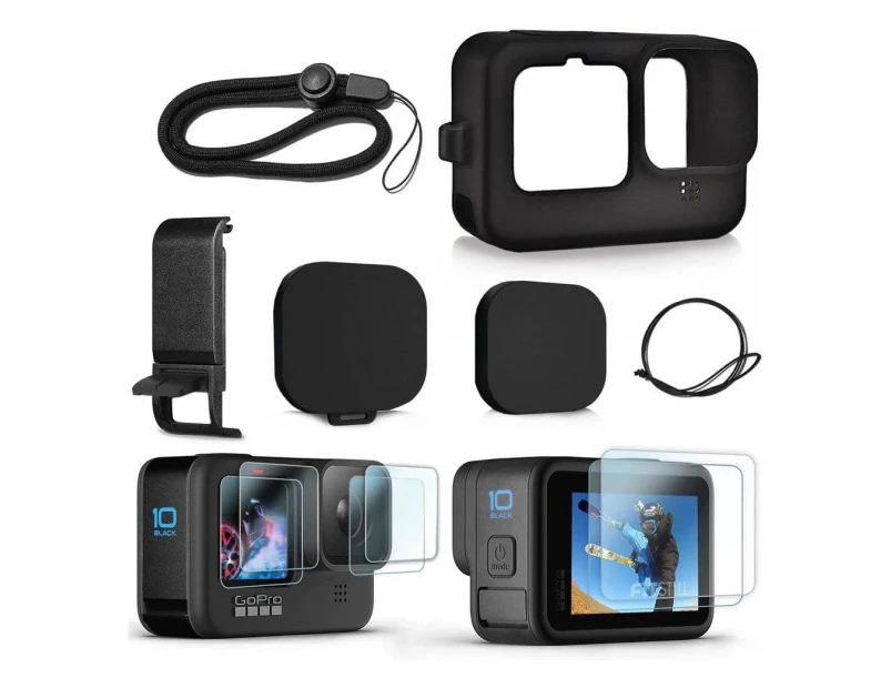 Silicone Sleeve Case for GoPro Hero 12 / Hero 11 / Hero 10 / Hero 9 Black, Battery Side Cover & Screen Protectors & Lens Caps & Lanyard