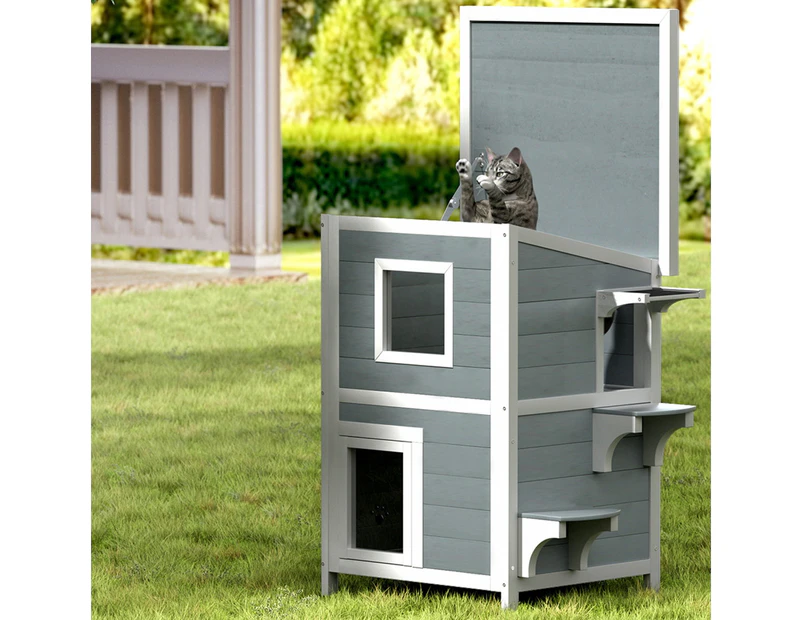 i.Pet Cat House Outdoor Shelter 56cm x 52cm x 82cm Rabbit Hutch Wooden Condo Small Dog Pet Enclosure