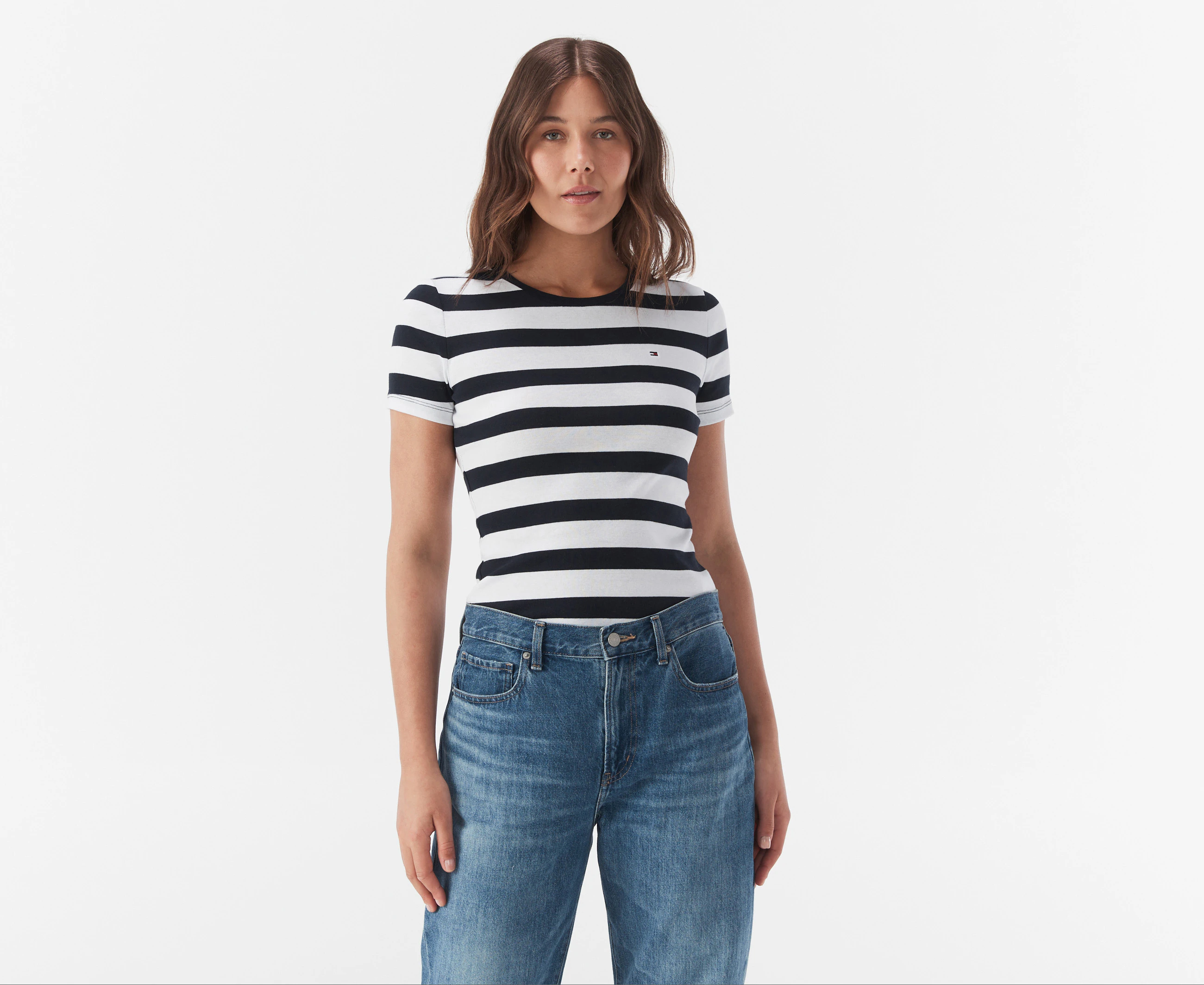 Tommy Hilfiger Women's Favourite Crewneck Stripe Tee / T-Shirt / Tshirt - Desert Sky/Multi