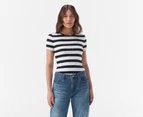 Tommy Hilfiger Women's Favourite Crewneck Stripe Tee / T-Shirt / Tshirt - Desert Sky/Multi