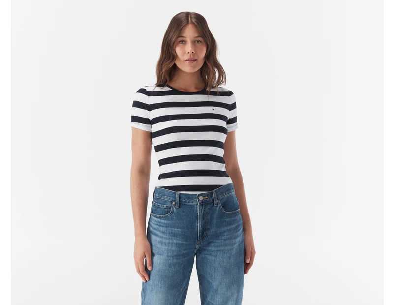 Tommy Hilfiger Women's Favourite Crewneck Stripe Tee / T-Shirt / Tshirt - Desert Sky/Multi