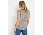 RIVERS - Womens - Ss Zip Front Printed Top - Beige Leopard