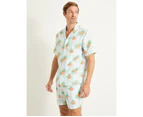RIVERS - Mens Button-Up -  Sleep Short Sleeve Novelty Print Shirt - Flamingo