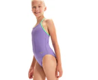 Speedo Girls' Solid Lane Line Back One Piece Swimsuit - Miami Lilac/Fake Green