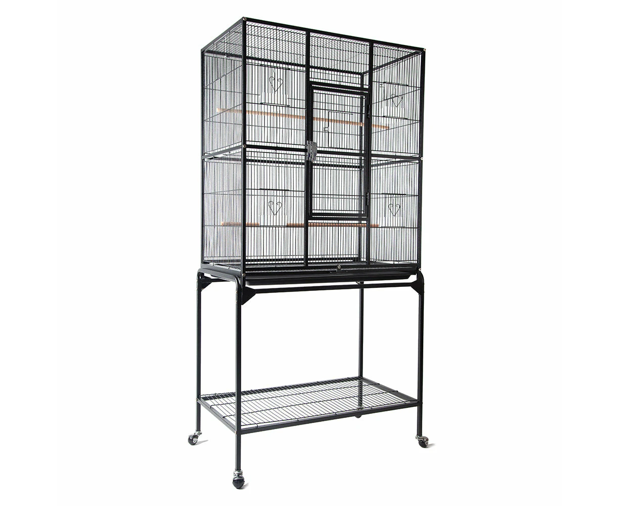 Rolling Large Bird Cage Cockatiel Conure Aviary w/Detachable stand Storage Perch - 81x46.5x160cm