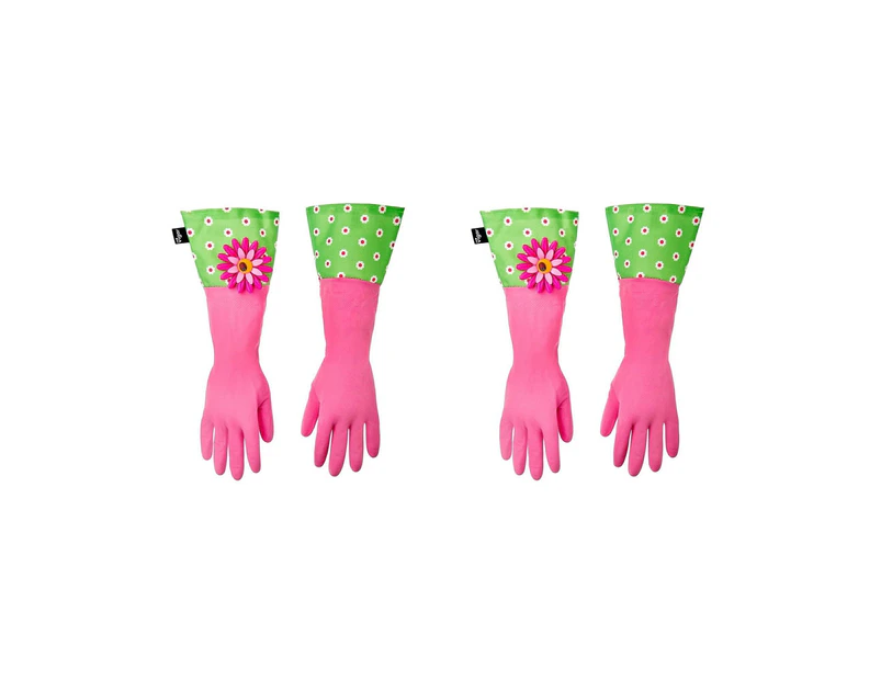 2x Vigar Flower Universal Power Cuffed Latex Gloves Pair Cleaning Protection PNK