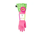 2x Vigar Flower Universal Power Cuffed Latex Gloves Pair Cleaning Protection PNK