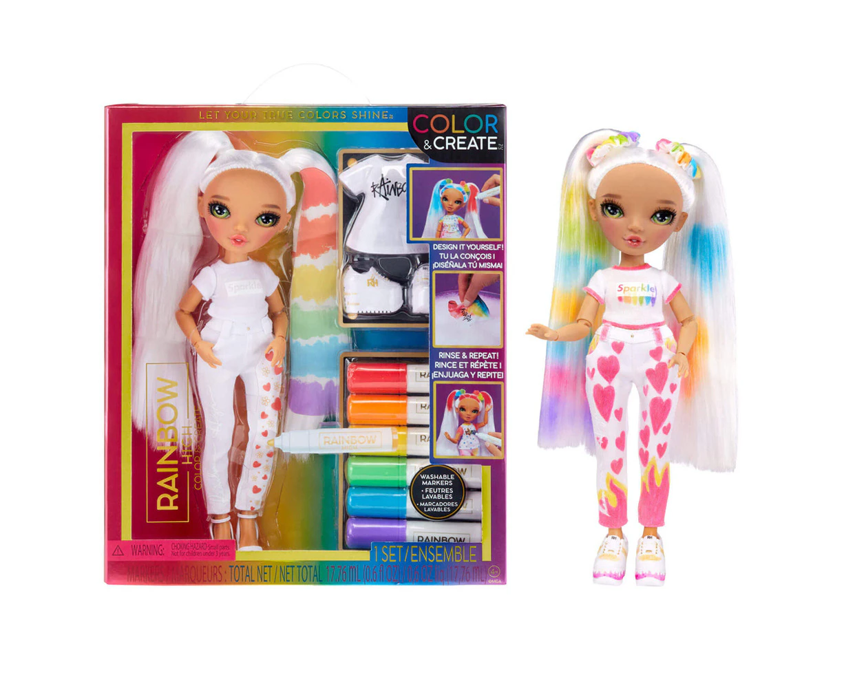 Rainbow High DIY Color & Create Green Eyes Fashion Colouring Doll w/Markers 4+