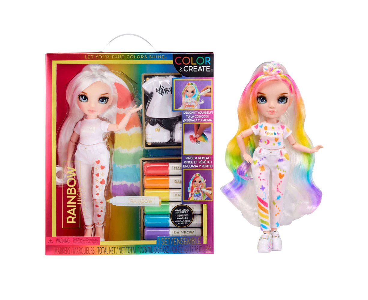 Rainbow High DIY Color & Create Blue Eyes Fashion Colouring Doll w/Markers 4+