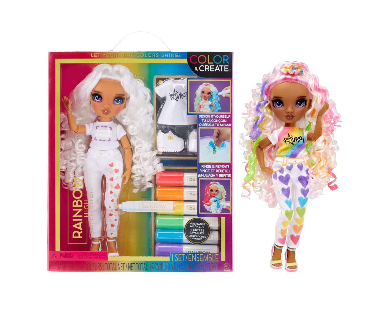 Rainbow High DIY Color & Create Purple Eyes Fashion Colouring Doll w/Markers 4+