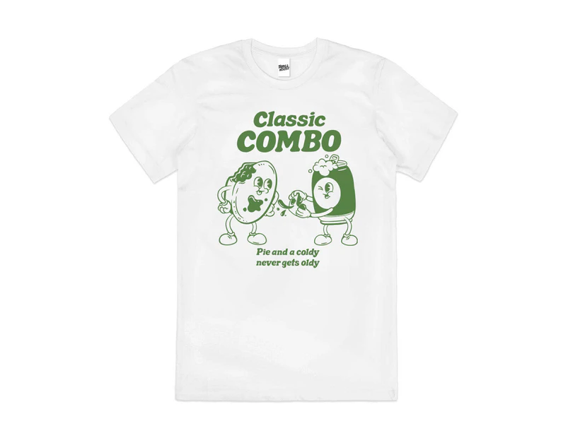 Classic Combo Aussie Beer Pie W/ Sauce Cotton T-Shirt Unisex Tee White - White