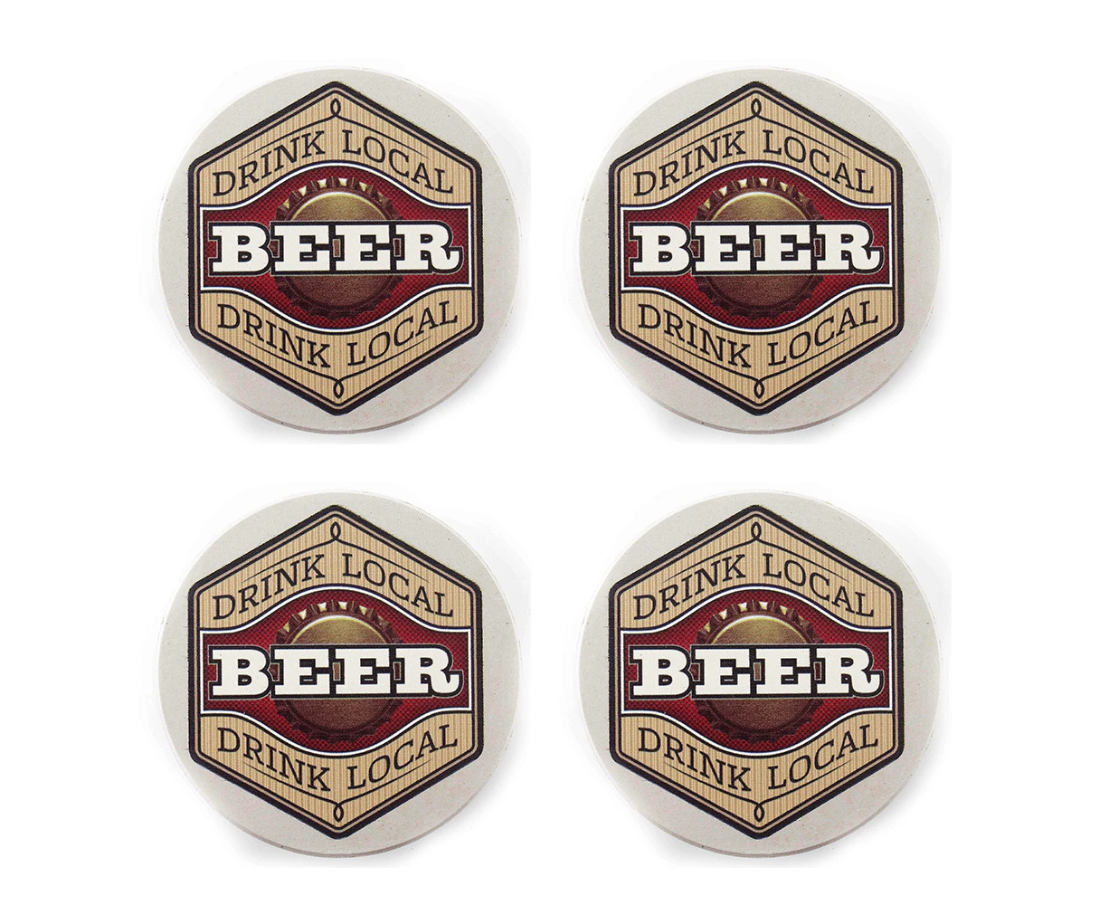 4pc ThirstyStone Beer Bone Drink Local 11cm Dolomite Stone/Cork Cups Coaster Set