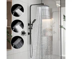 WELS 10" Rain Shower Head Set Square 3-Mode Handheld Shower Rail Set Black