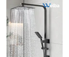 WELS 10" Rain Shower Head Set Square 3-Mode Handheld Shower Rail Set Black