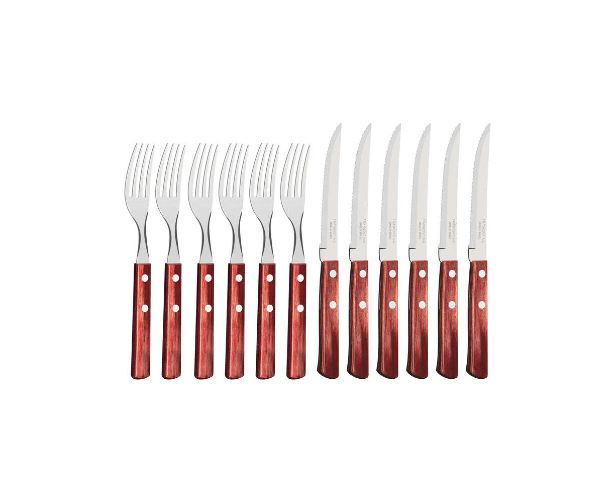 12pc Tramontina Steak Knife/Fork Home/Kitchen Cutting/Chopping BBQ Tool Set Red