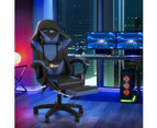 Oikiture Massage Gaming Chair Lumbar Support Height Adjustable Swivel Seat Headrest for Office Gaming