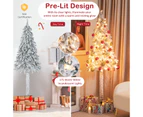 Costway 185CM Pre-Lit Christmas Tree Snow-Flocked Artificial Tree w/442 Branch Tips Xmas Party Decor