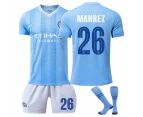 Manchester City Home MAHREZ #26 Soccer Jersey Kids Adult 3Pcs Kits