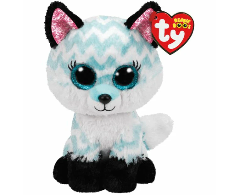 TY Beanie Boos Atlas - Aqua Chevron Fox Medium Kids/Childrens Plush Toy 3y+