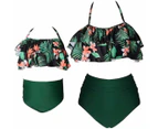 Womens Swimsuit Two Piece Women's Bikini Set Mother and Daughter Ruffle Swimwear-Flower and Green