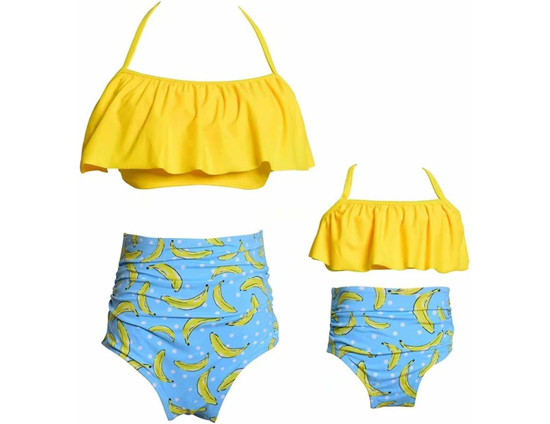 Womens Swimsuit Two Piece Women's Bikini Set Mother and Daughter Ruffle Swimwear-Yellow and Blue