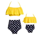 Womens Swimsuit Two Piece Women's Bikini Set Mother and Daughter Ruffle Swimwear-Yellow and Black
