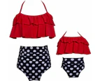 Womens Swimsuit Two Piece Women's Bikini Set Mother and Daughter Ruffle Swimwear-Red and Black