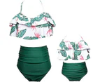 Womens Swimsuit Two Piece Women's Bikini Set Mother and Daughter Ruffle Swimwear-Green