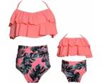 Girls' Swimsuit Two Piece Women's Bikini Set Mother and Daughter Ruffle Swimwear-Orange