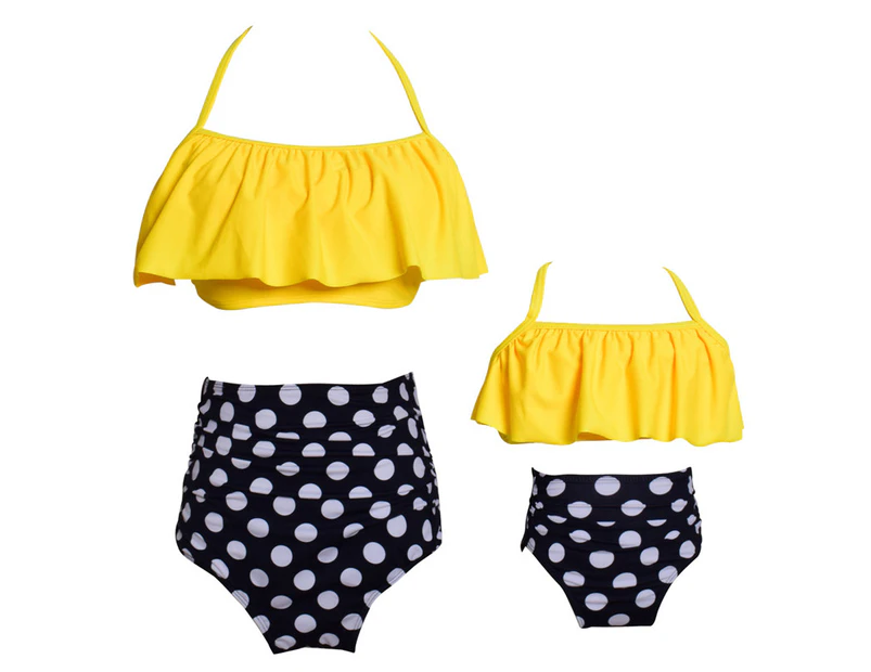 Girls' Swimsuit Two Piece Women's Bikini Set Mother and Daughter Ruffle Swimwear-Yellow and Black