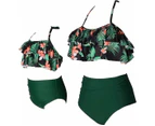 Girls' Swimsuit Two Piece Women's Bikini Set Mother and Daughter Ruffle Swimwear-Flower and Green