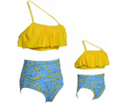 Girls' Swimsuit Two Piece Women's Bikini Set Mother and Daughter Ruffle Swimwear-Yellow and Blue