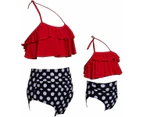 Girls' Swimsuit Two Piece Women's Bikini Set Mother and Daughter Ruffle Swimwear-Red and Black