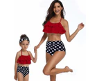 Girls' Swimsuit Two Piece Women's Bikini Set Mother and Daughter Ruffle Swimwear-Red and Black