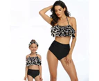 Girls' Swimsuit Two Piece Women's Bikini Set Mother and Daughter Ruffle Swimwear-White and Black