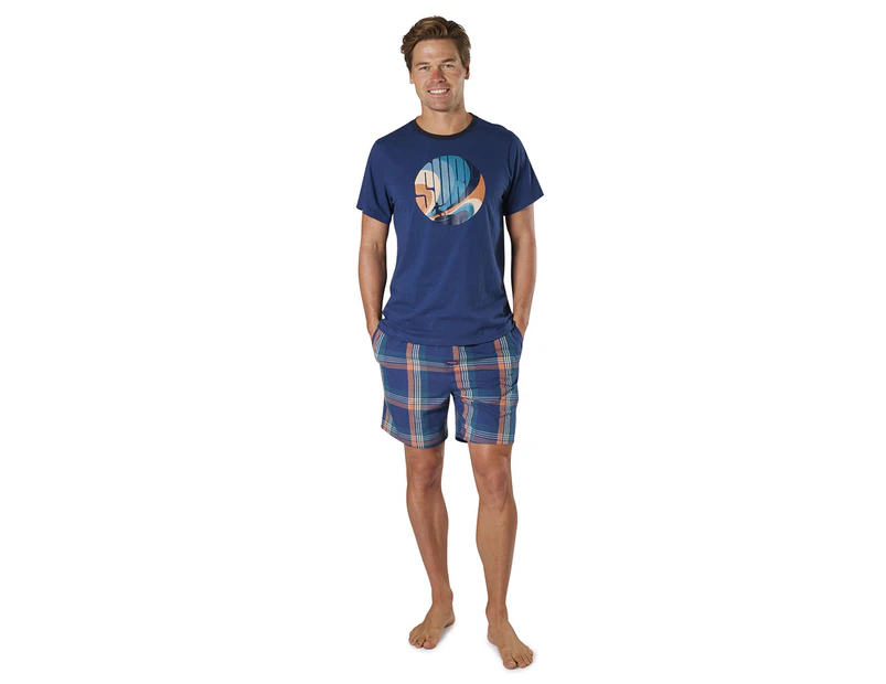 Mitch Dowd Men's Surf Check Cotton Short PJ Set - Denim