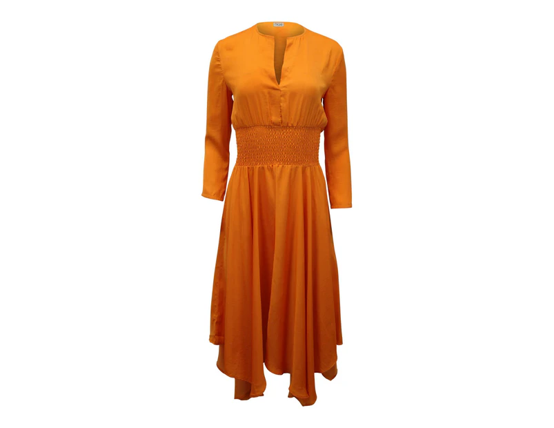 Maje Imprimee Asymmetric Midi Dress in Orange Polyester - Orange