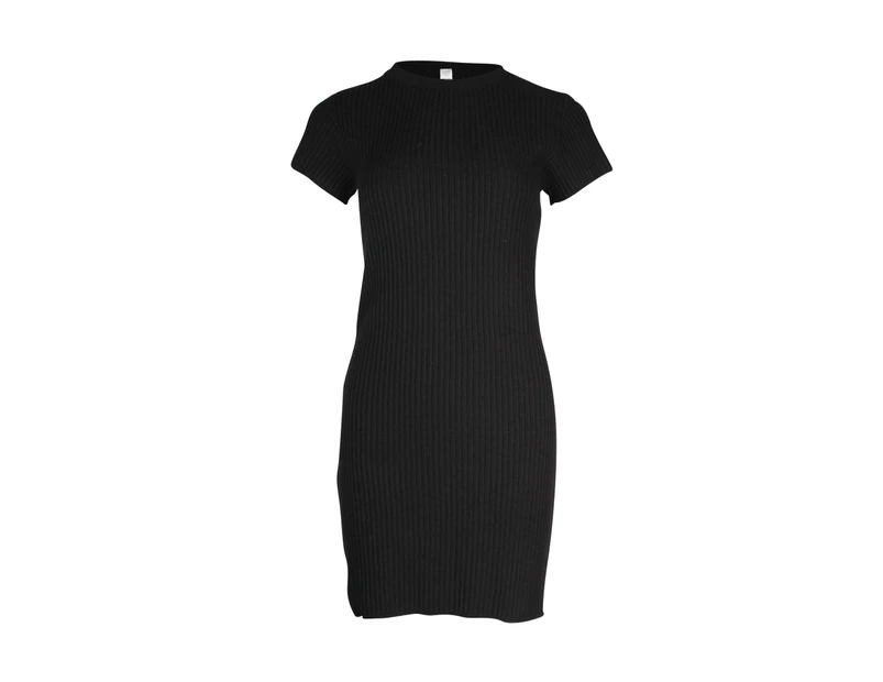 Anine Bing Skylar Rib Knit Mini Dress in Black Viscose - Black