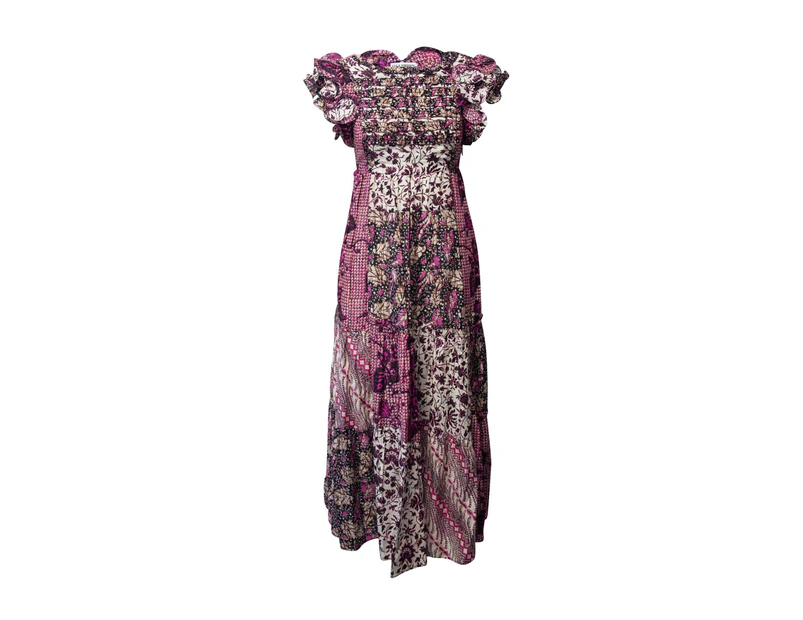 Ulla Johnson Zoya Ruffled Dress in Pink & Purple Cotton - Multicolor